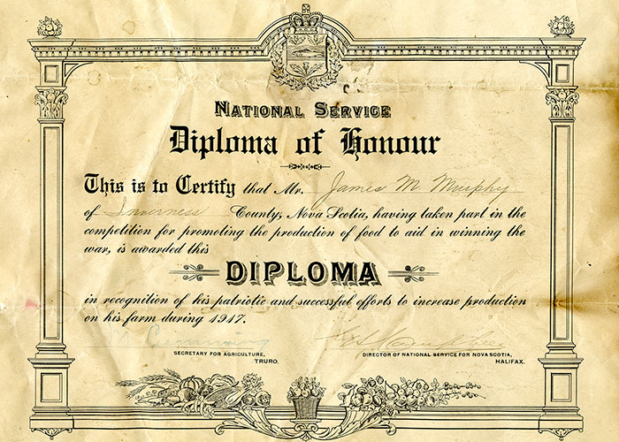 Sepia paper diploma issued by the Government of Canada.